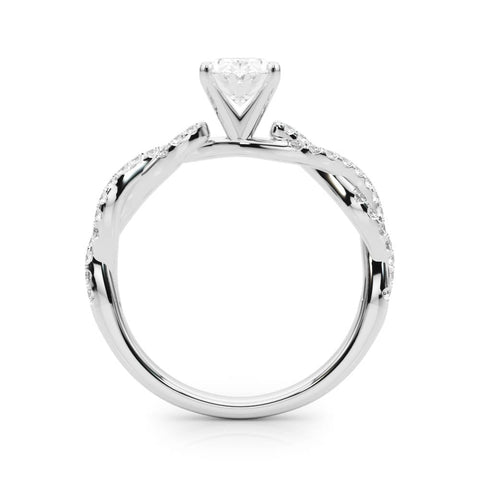 White gold Oval Solitaire Twisted Pave Band with Four-Prong Setting