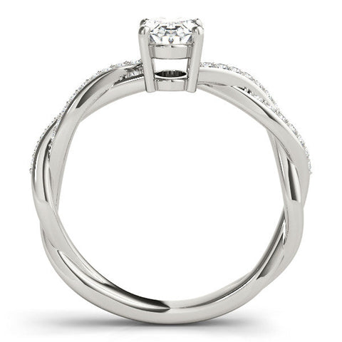 White gold Oval Solitaire Twisted Pave Diamond Ring with Four-Prong Setting