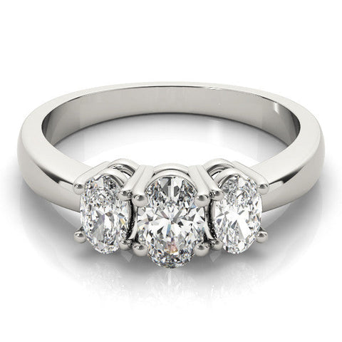 Platinum Oval Three-Stone Diamond Ring with Solitaire Band and Four-Prong Setting