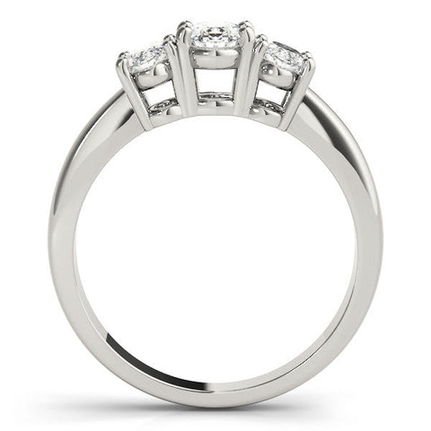 Platinum Oval Three-Stone Diamond Ring with Solitaire Band and Four-Prong Setting