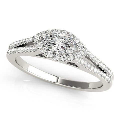 Platinum Pave Split Shank Halo Marquise Cut Prong Set Ring