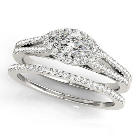 White gold Pave Split Shank Halo Marquise Cut Prong Set Ring