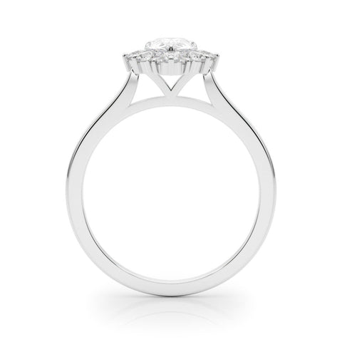 White gold Pear-Cut Diamond Halo Solitaire Ring with Round Brilliant Halo and Prong Setting
