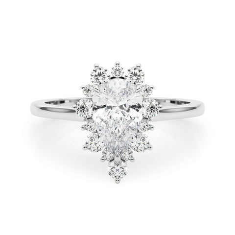 Platinum Pear-Cut Diamond Halo Solitaire Ring with Round Brilliant Halo and Prong Setting