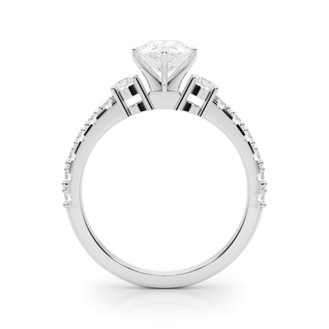 Platinum Pear Solitaire Twist Band with Pavé Setting and Four-Prong Setting