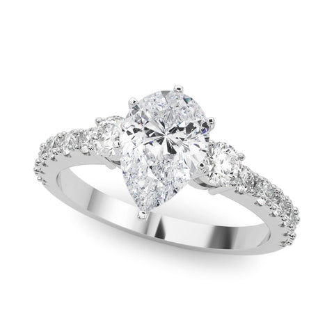 White gold Pear Solitaire Twist Band with Pavé Setting and Four-Prong Setting