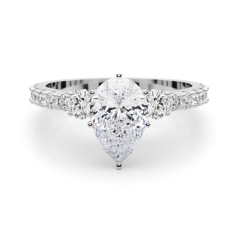 White gold Pear Solitaire Twist Band with Pavé Setting and Four-Prong Setting