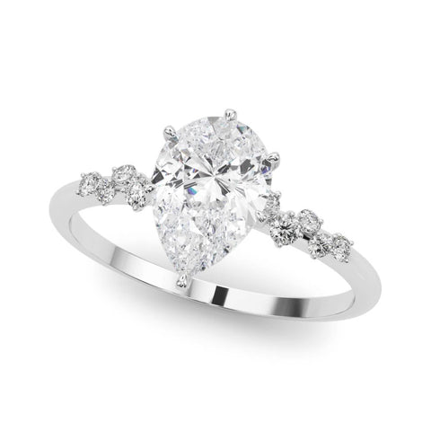 Platinum Pear Diamond Cluster Prong-Set Solitaire Ring