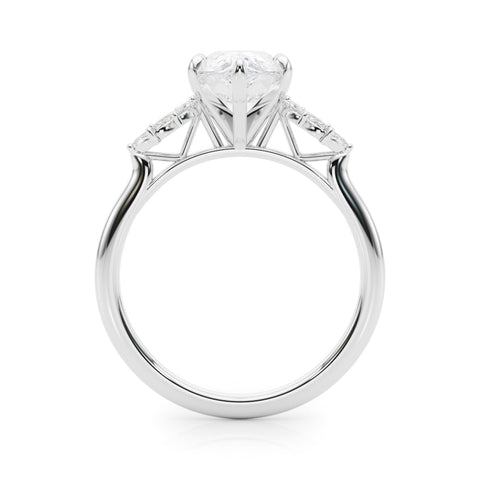 White gold Pear Diamond Floral Side Stone Solitaire with Marquise Accents and Four-Prong Setting
