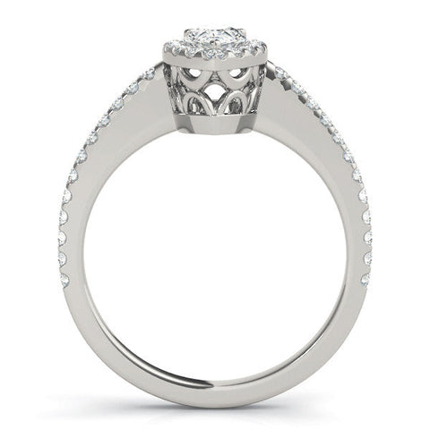 White gold Pear Halo Diamond Engagement Ring with Pavé Band and Prong Setting