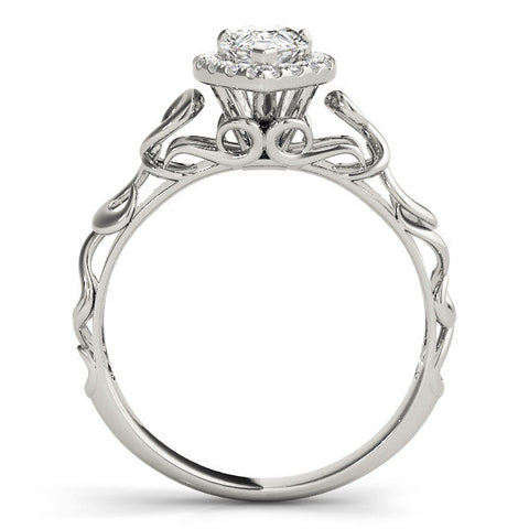 Platinum Pear Halo Scrollwork Engagement Ring with Prong Setting