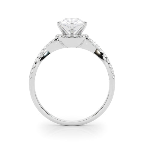 Silver Fancy Pink Pear  Halo Twist Band Solitaire Prong Setting Ring