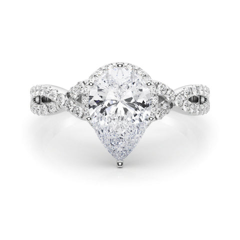 Silver Fancy Green Pear  Halo Twist Band Solitaire Prong Setting Ring