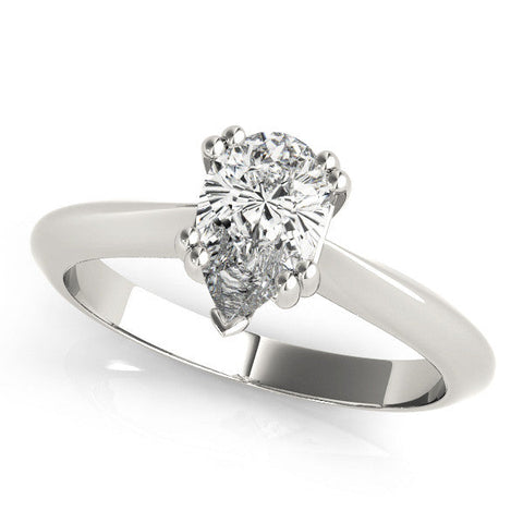 White gold Pear-Shaped Solitaire Diamond Ring with Tapered Band and Six-Prong Setting
