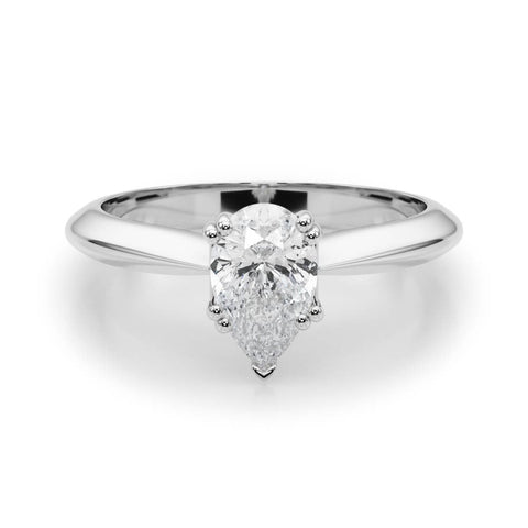 Platinum Pear-Shaped Solitaire Diamond Ring with Tapered Band and Six-Prong Setting