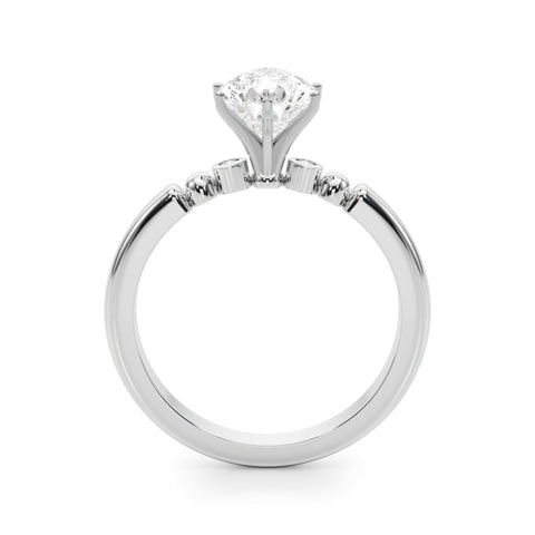 Platinum Pear Solitaire Beaded Band with Four-Prong Setting