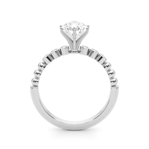 Platinum Pear Solitaire Bezel Accent Diamond Engagement Ring with Beaded Band and Four-Prong Setting