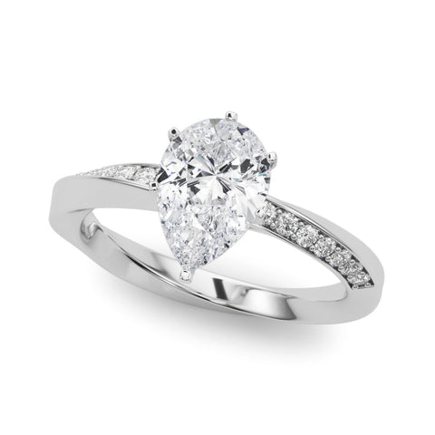 Platinum Pear Solitaire Diamond Engagement Ring with Side Stone Accents and Four-Prong Setting