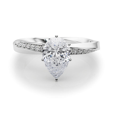Platinum Pear Solitaire Diamond Engagement Ring with Side Stone Accents and Four-Prong Setting