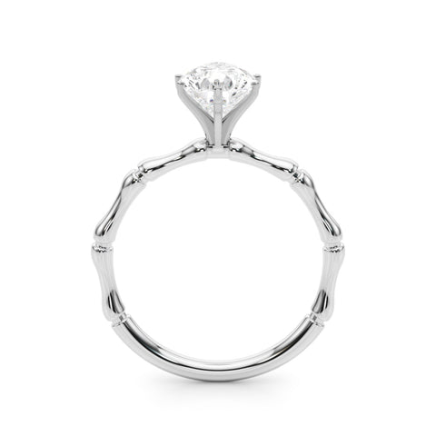 Platinum Pear Solitaire Diamond Ring with Bamboo Band and Four-Prong Setting