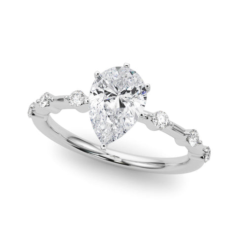 Platinum Pear Solitaire Diamond Ring with Bezel Set Side Stones and Prong Setting