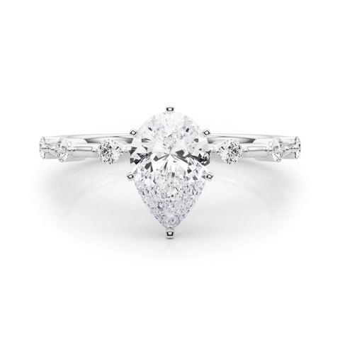 Platinum Pear Solitaire Diamond Ring with Bezel Set Side Stones and Prong Setting