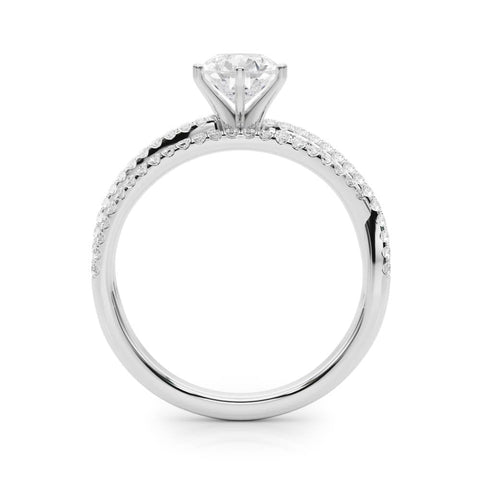 Platinum Pear Solitaire Twist Band with Pavé Setting and Four-Prong Setting