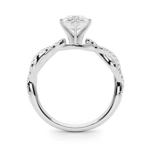 White gold Pear Solitaire Twisted Pave Band with Four-Prong Setting