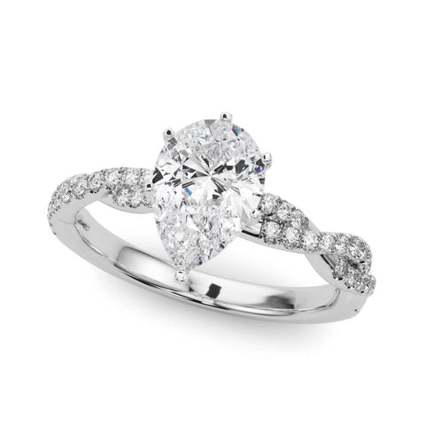 White gold Pear Solitaire Twisted Pave Band with Four-Prong Setting