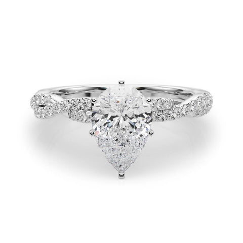 White gold Pear Solitaire Twisted Pave Band with Four-Prong Setting