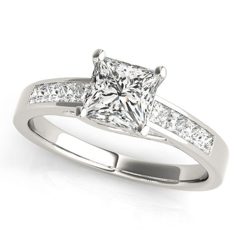 White gold Princess Cut Channel Set Diamond Engagement Ring with Four-Prong Setting