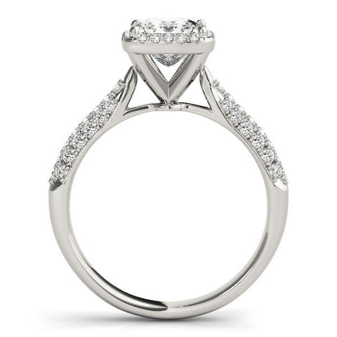 Platinum Princess Cut Halo Pave Band Four-Prong Setting Ring