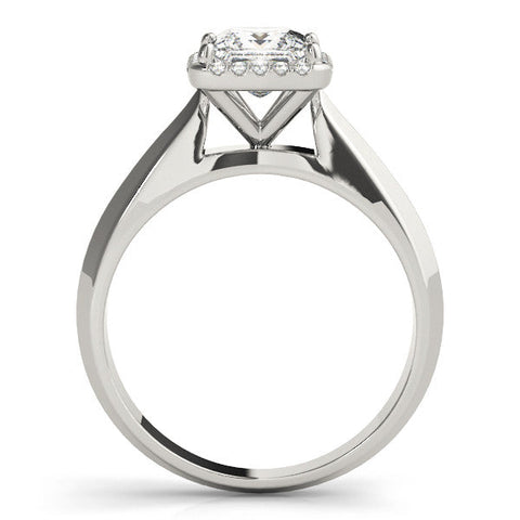 White gold Princess Cut Halo Solitaire Engagement Ring with Square Band and Four-Prong Setting