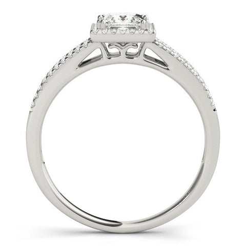 White gold Princess Cut Halo Split Shank Engagement Ring