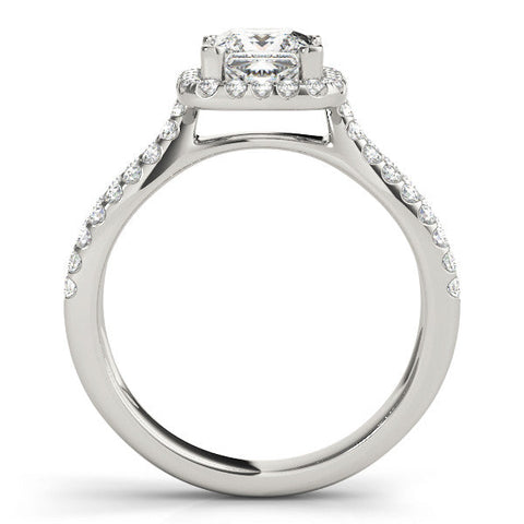 White gold Princess Cut Halo Split Shank Pave Set Ring