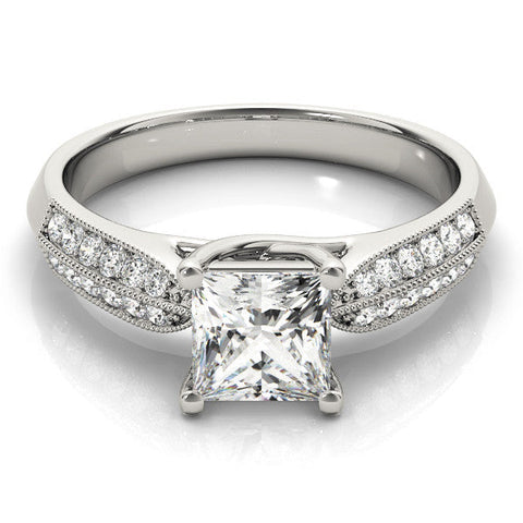 White gold Princess Cut Pave Split Shank Engagement Ring with Four-Prong Setting