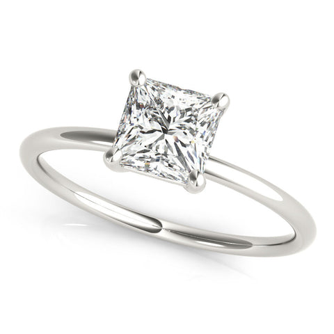 White gold Princess Cut Solitaire Engagement Ring with Thin Band and Four-Prong Setting