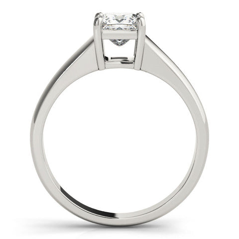 White gold Princess Cut Solitaire Ring with Split Shank and Four-Prong Setting