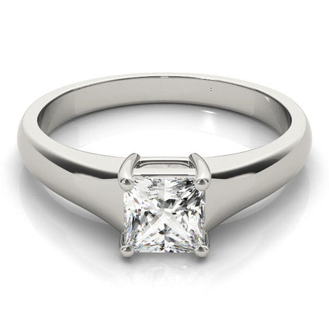 White gold Princess Cut Solitaire Ring with Split Shank and Four-Prong Setting