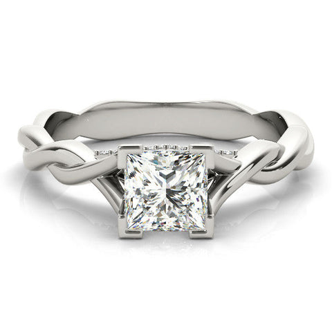 White gold Princess Cut Solitaire Twist Band Ring with Channel Prong Setting