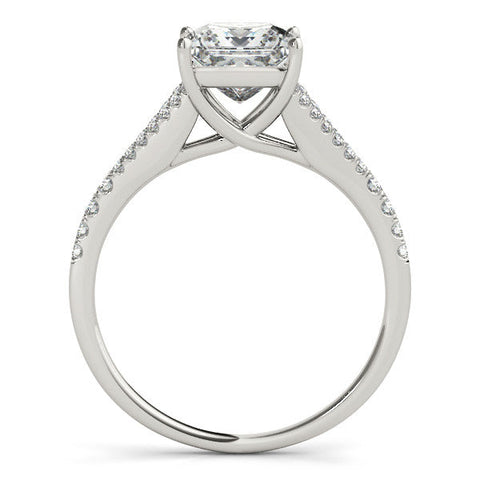 Platinum Princess Cut Split Shank Pave Engagement Ring with Four-Prong Setting