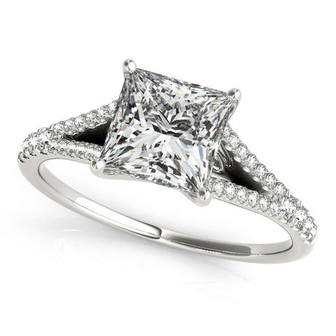 Platinum Princess Cut Split Shank Pave Engagement Ring with Four-Prong Setting