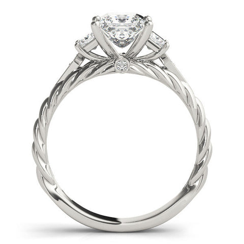 White gold Princess Cut Three-Stone Braided Band Ring with Four-Prong Setting