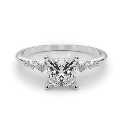 White gold Princess Diamond Cluster Prong-Set Solitaire Ring