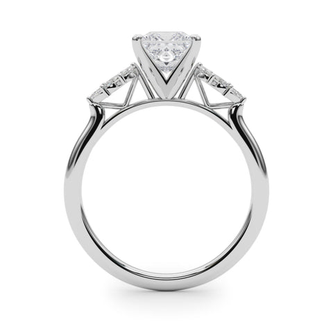 White gold Princess Diamond Floral Side Stone Solitaire with Marquise Accents and Four-Prong Setting
