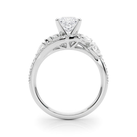 Platinum Princess Diamond Halo Ring with Marquise and Pavé Band in Prong Setting