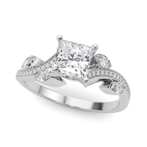 Platinum Princess Diamond Swirl Band with Prong Setting