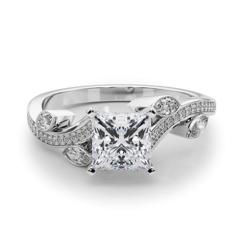 Platinum Princess Diamond Swirl Band with Prong Setting