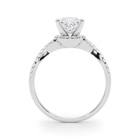 White gold Fancy Blue Heart  Halo Twist Band Solitaire Prong Setting Ring