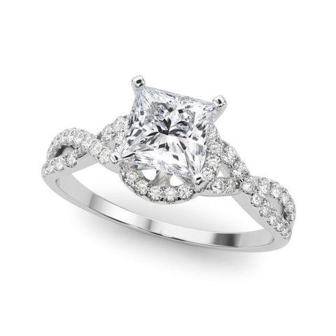 Platinum Fancy Blue Princess  Halo Twist Band Solitaire Prong Setting Ring